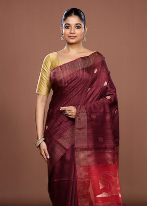 Purple Handloom Matka Pure Silk Saree With Blouse Piece