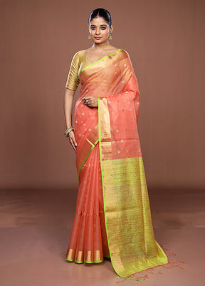 Peach Handloom Matka Pure Silk Saree With Blouse Piece