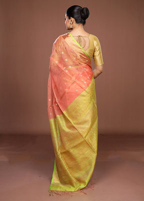 Peach Handloom Matka Pure Silk Saree With Blouse Piece