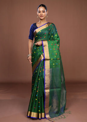 Green Handloom Matka Pure Silk Saree With Blouse Piece