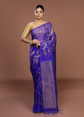 Blue Handloom Matka Pure Silk Saree With Blouse Piece