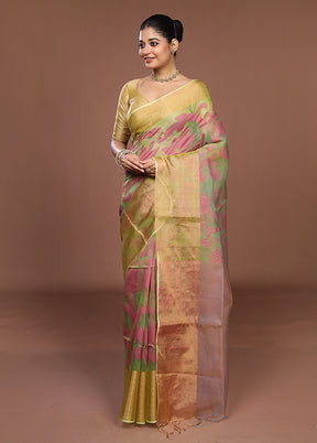 Green Handloom Matka Pure Silk Saree With Blouse Piece
