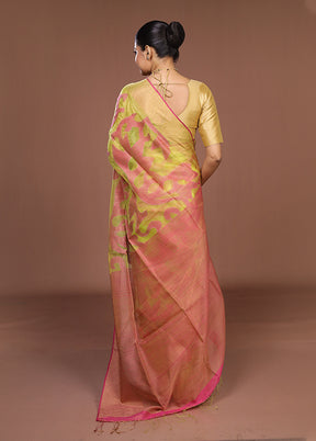 Green Handloom Matka Pure Silk Saree With Blouse Piece