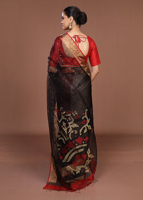 Black Handloom Matka Pure Silk Saree With Blouse Piece