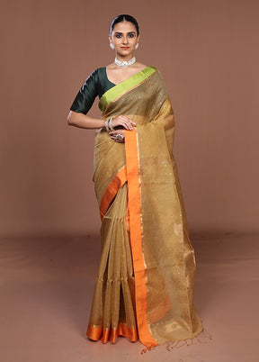 Cream Handloom Matka Pure Silk Saree With Blouse Piece
