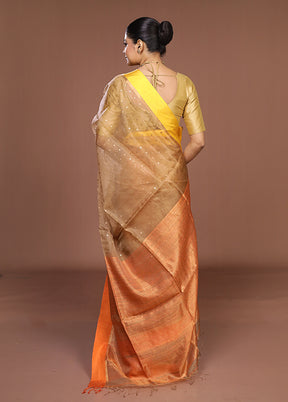 Cream Handloom Matka Pure Silk Saree With Blouse Piece