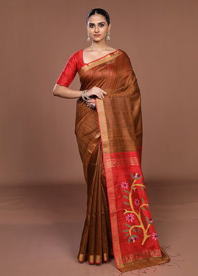 Cream Handloom Matka Pure Silk Saree With Blouse Piece