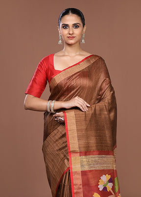 Cream Handloom Matka Pure Silk Saree With Blouse Piece