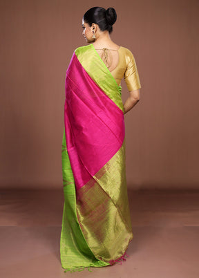 Green Handloom Matka Pure Silk Saree With Blouse Piece