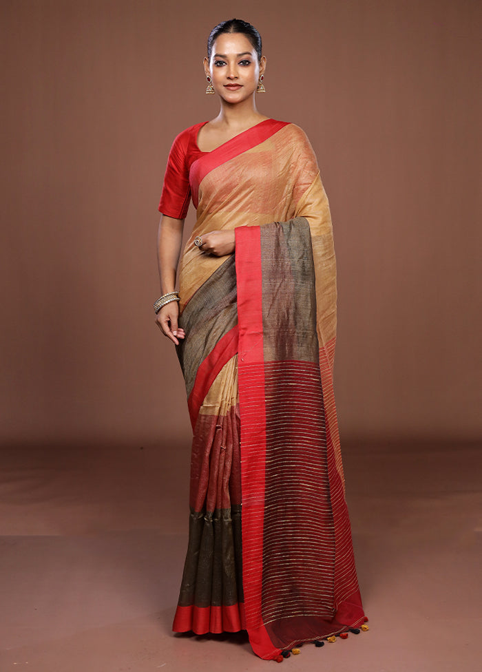 Cream Matka Silk Saree With Blouse Piece