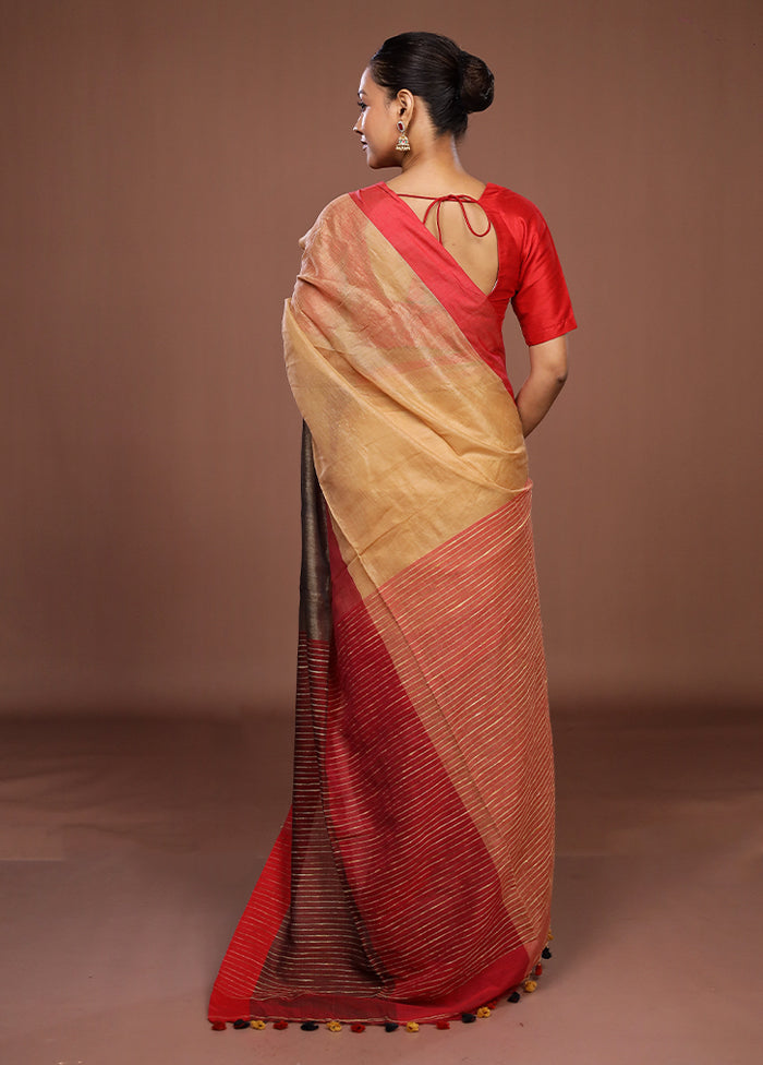 Cream Matka Silk Saree With Blouse Piece