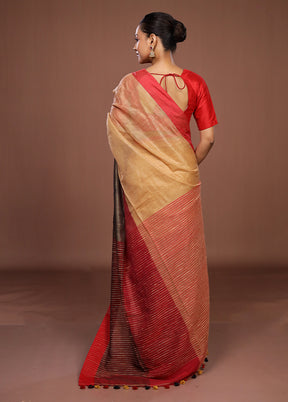 Cream Matka Silk Saree With Blouse Piece