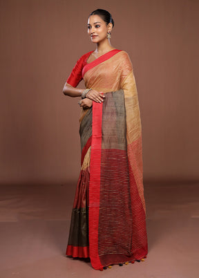 Cream Matka Silk Saree With Blouse Piece