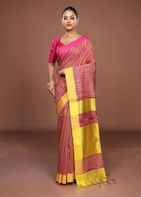 Pink Matka Silk Saree With Blouse Piece