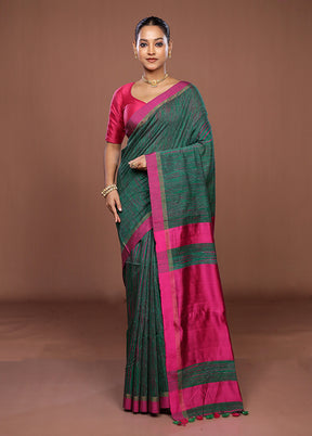 Green Matka Silk Saree With Blouse Piece