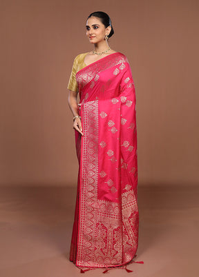 Pink Dupion Silk Saree With Blouse Piece