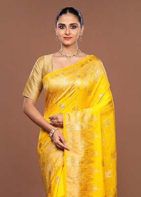 Yellow Dupion Silk Saree With Blouse Piece