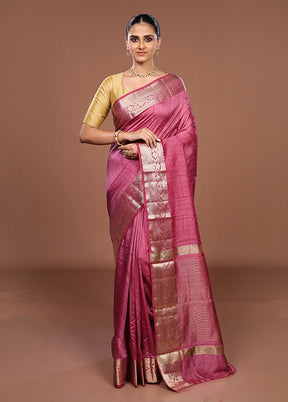 Pink Dupion Silk Saree With Blouse Piece