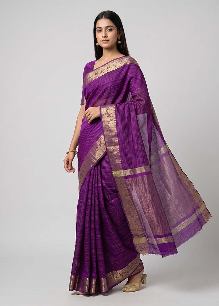 Purple Dupion Silk Saree With Blouse Piece
