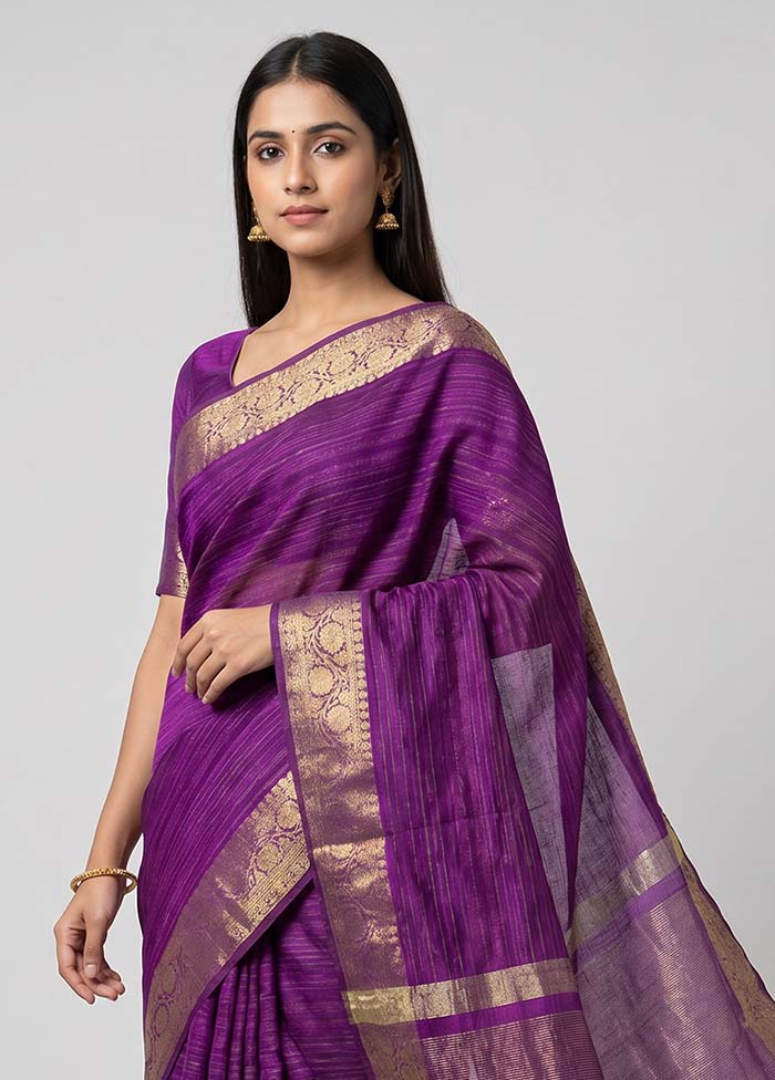 Purple Dupion Silk Saree With Blouse Piece