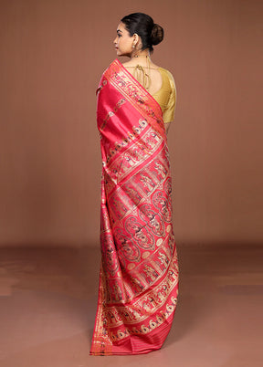 Pink Handloom Baluchari Pure Silk Saree With Blouse Piece
