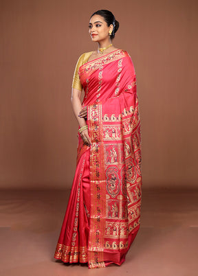 Pink Handloom Baluchari Pure Silk Saree With Blouse Piece
