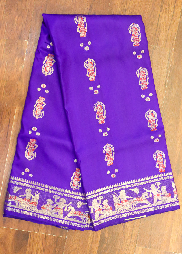 Purple Handloom Baluchari Pure Silk Saree With Blouse Piece
