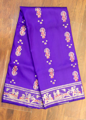 Purple Handloom Baluchari Pure Silk Saree With Blouse Piece