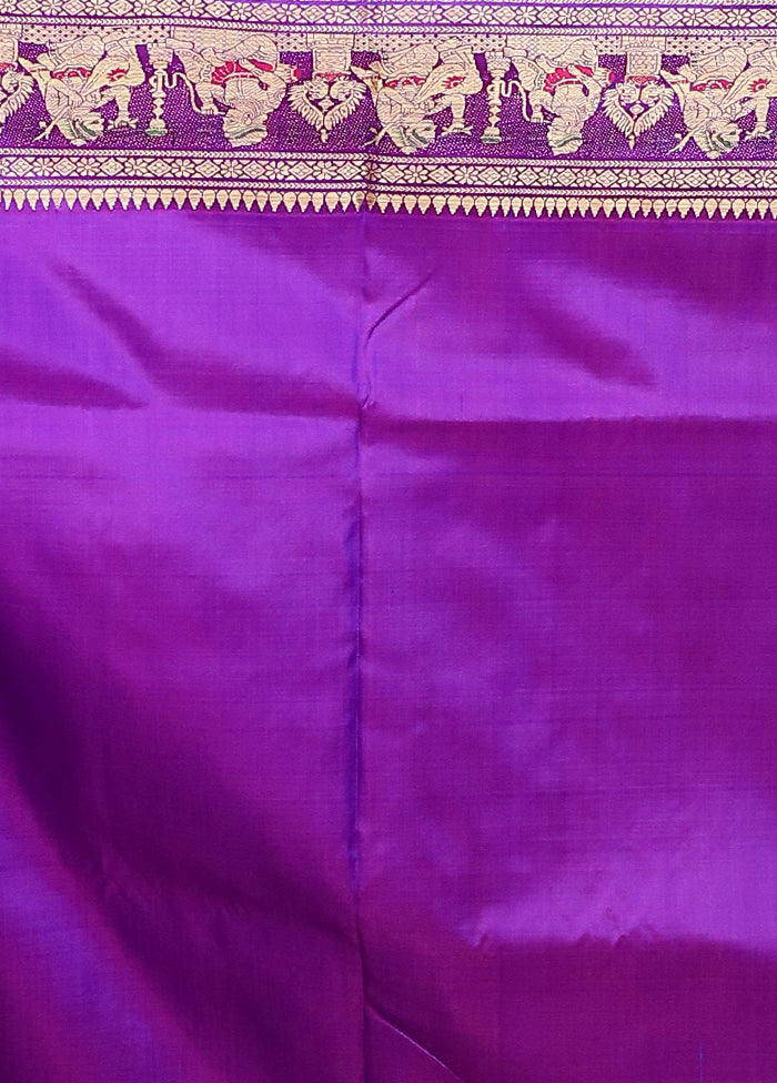 Purple Handloom Baluchari Pure Silk Saree With Blouse Piece