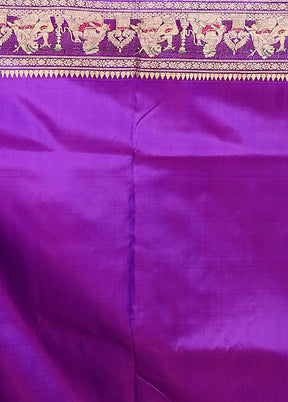 Purple Handloom Baluchari Pure Silk Saree With Blouse Piece