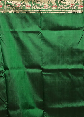 Green Handloom Baluchari Pure Silk Saree With Blouse Piece