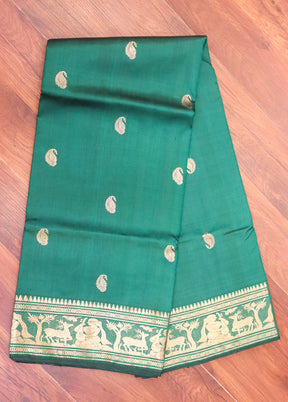 Green Handloom Baluchari Pure Silk Saree With Blouse Piece