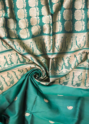 Green Handloom Baluchari Pure Silk Saree With Blouse Piece