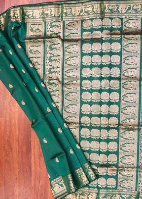 Green Handloom Baluchari Pure Silk Saree With Blouse Piece