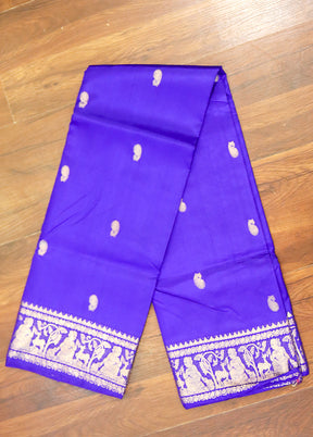 Purple Handloom Baluchari Pure Silk Saree With Blouse Piece