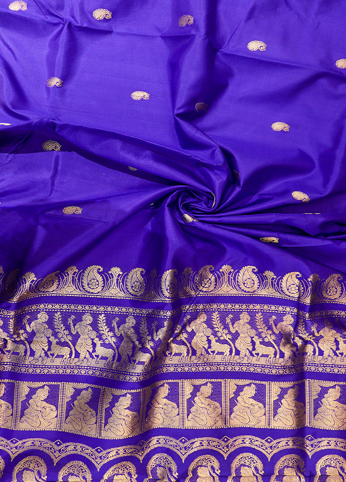 Purple Handloom Baluchari Pure Silk Saree With Blouse Piece
