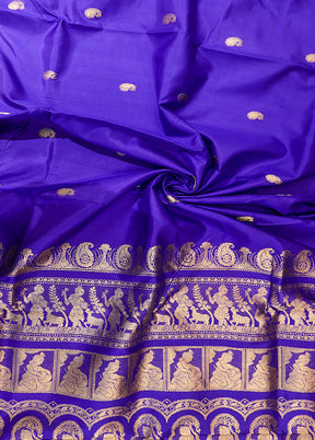 Purple Handloom Baluchari Pure Silk Saree With Blouse Piece