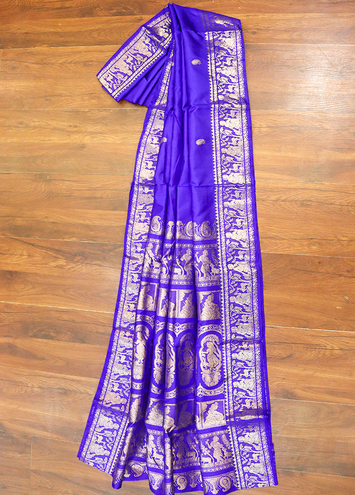 Purple Handloom Baluchari Pure Silk Saree With Blouse Piece
