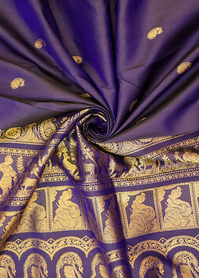 Purple Handloom Baluchari Pure Silk Saree With Blouse Piece