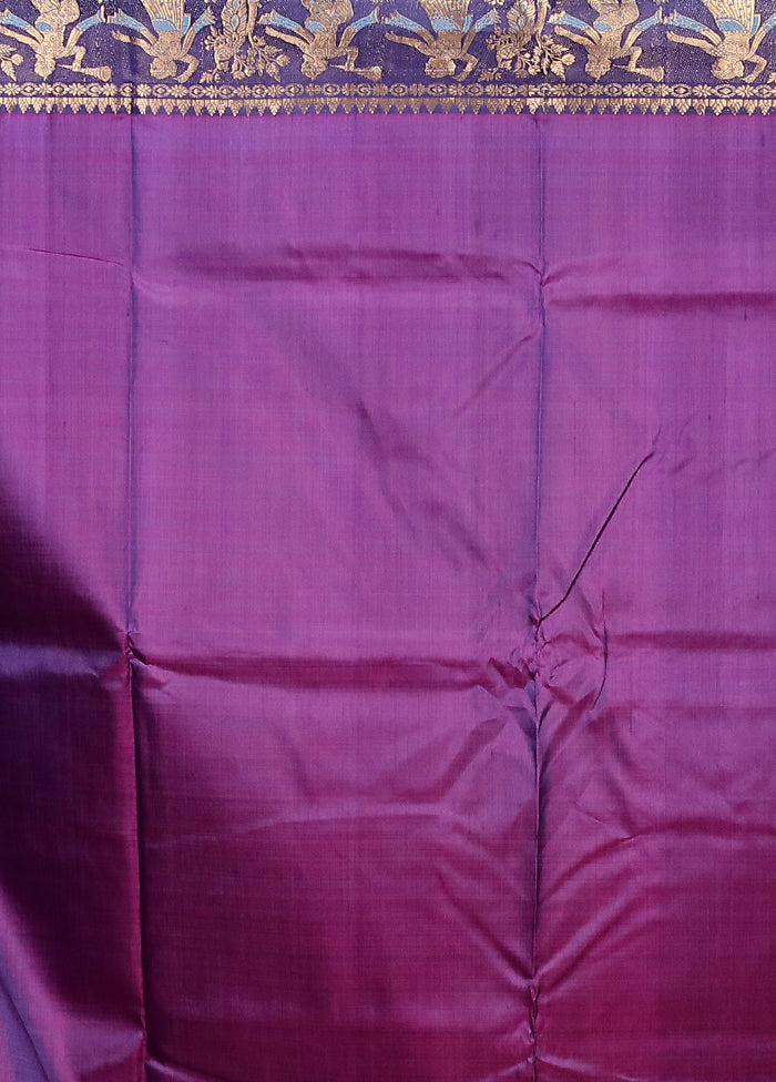 Purple Handloom Baluchari Pure Silk Saree With Blouse Piece