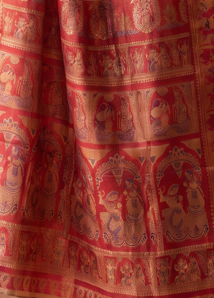 Cream Handloom Baluchari Pure Silk Saree With Blouse Piece