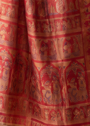 Cream Handloom Baluchari Pure Silk Saree With Blouse Piece