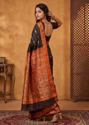 Black Handloom Baluchari Pure Silk Saree With Blouse Piece