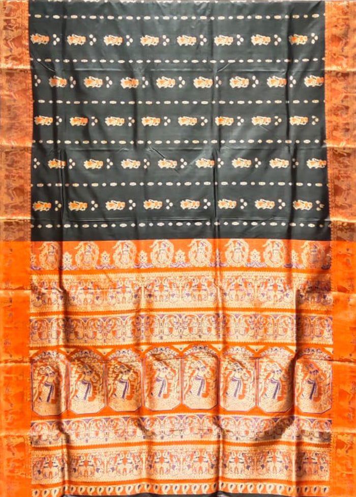 Black Handloom Baluchari Pure Silk Saree With Blouse Piece