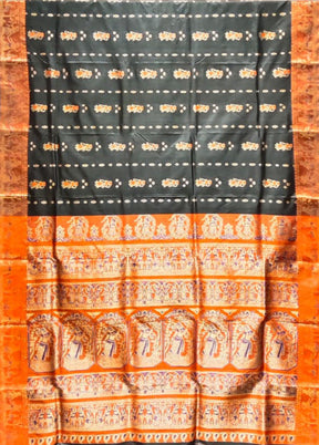 Black Handloom Baluchari Pure Silk Saree With Blouse Piece