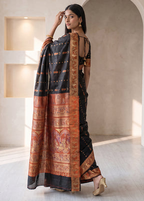 Black Handloom Baluchari Pure Silk Saree With Blouse Piece