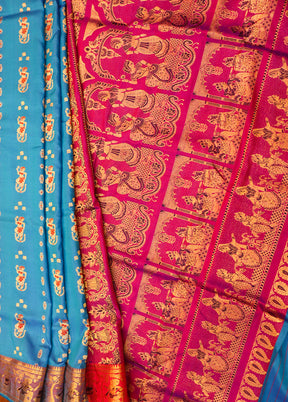 Blue Handloom Swarnachuri Pure Silk Saree With Blouse Piece
