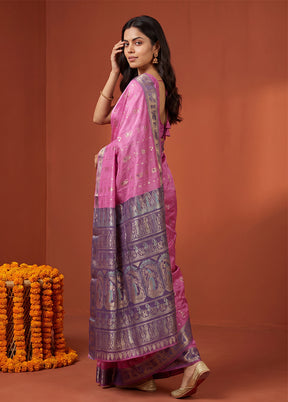 Pink Handloom Baluchari Pure Silk Saree With Blouse Piece