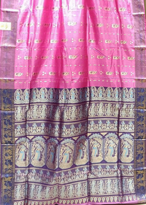 Pink Handloom Baluchari Pure Silk Saree With Blouse Piece