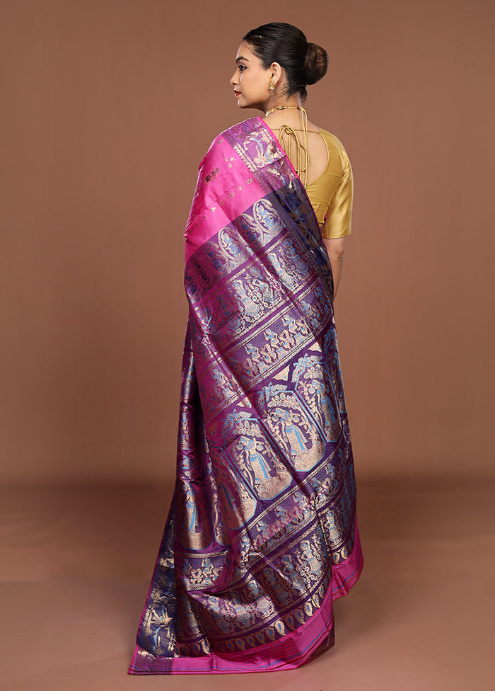 Pink Handloom Baluchari Pure Silk Saree With Blouse Piece